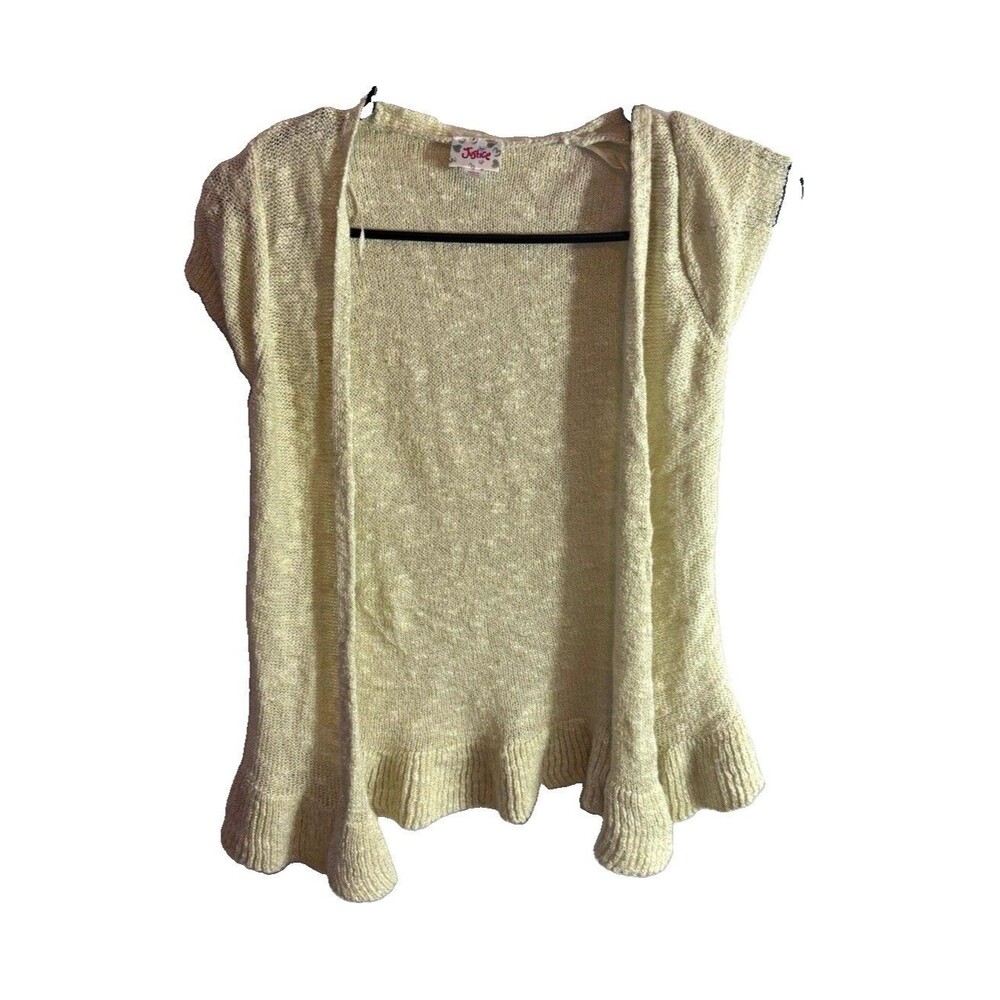 Justice Girls Knit Open Front Cardigan Sweater Short Sleeve V-Neck Sz 8 Ivory